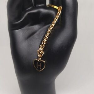 Personalized Gold & Black Heart Keychain with Elegant Initial H Charm